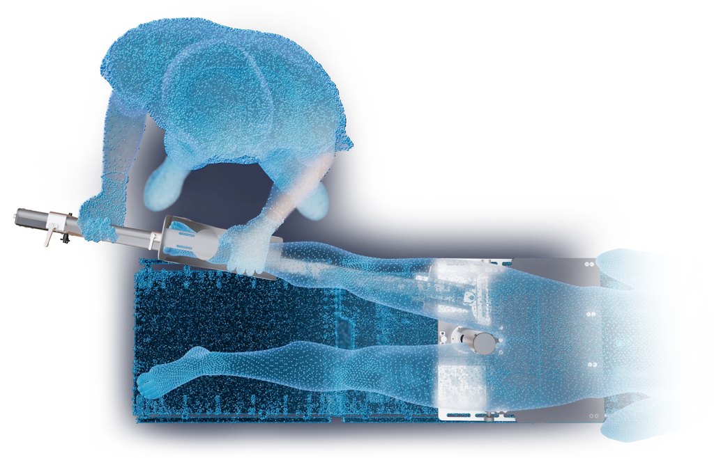 Surgeon operating over a patient utilizing a surgeon controlled patient positioning device from a bird's eye view