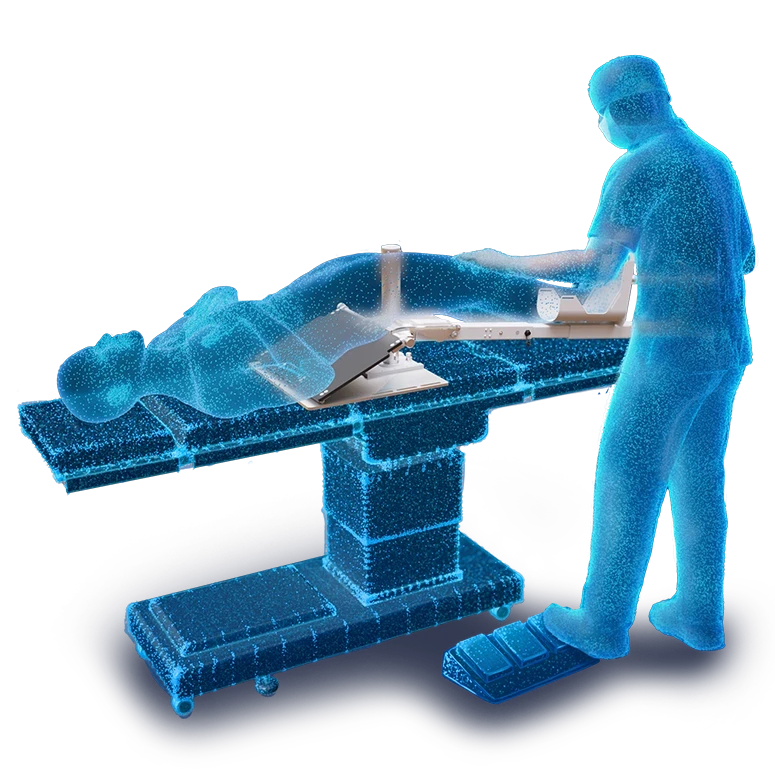 Surgeon operating over a patient utilizing a surgeon controlled patient positioning device