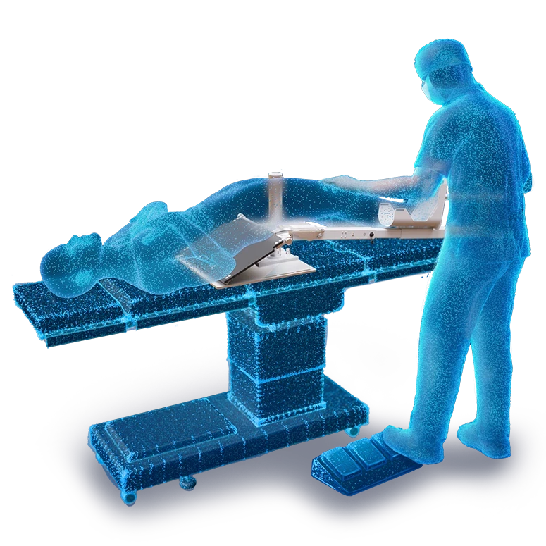 Surgeon operating over a patient utilizing a surgeon controlled patient positioning device